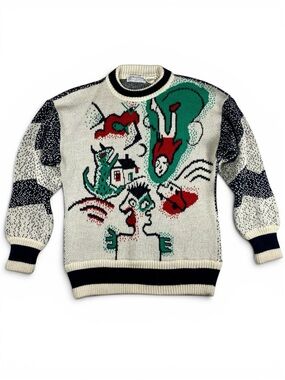 Nina Sonelli M Pullover Sweater 80s Graphic Knit Wool Acrylic Jay Musson Art